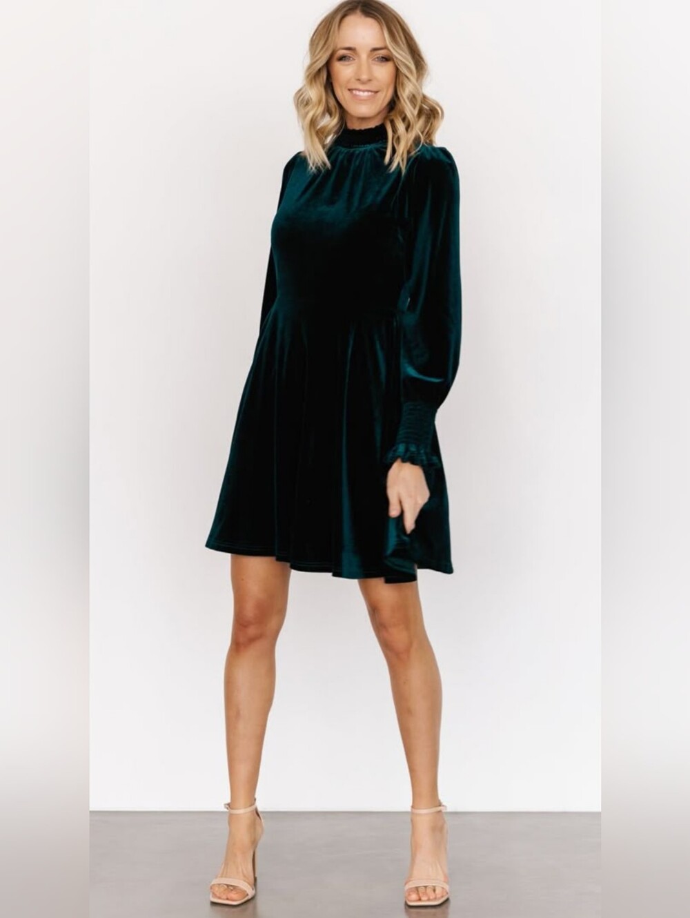 Baltic Born Tina Emerald Green Velvet Long-Sleeve A-Line Mini Dress Large Party